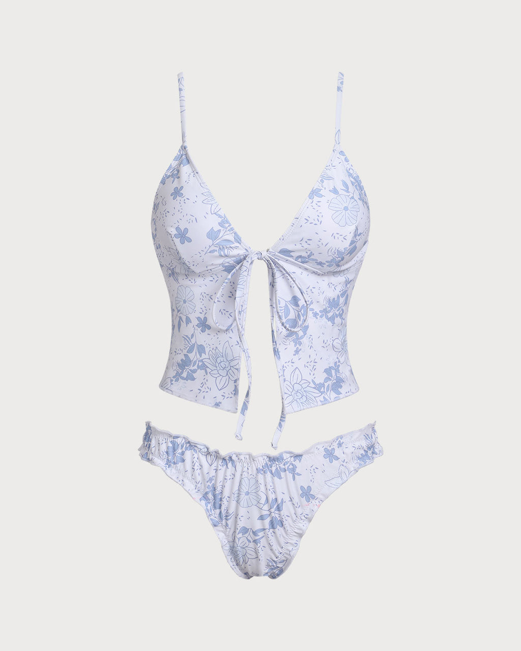 Blue Floral Tie Front Tankini Set
