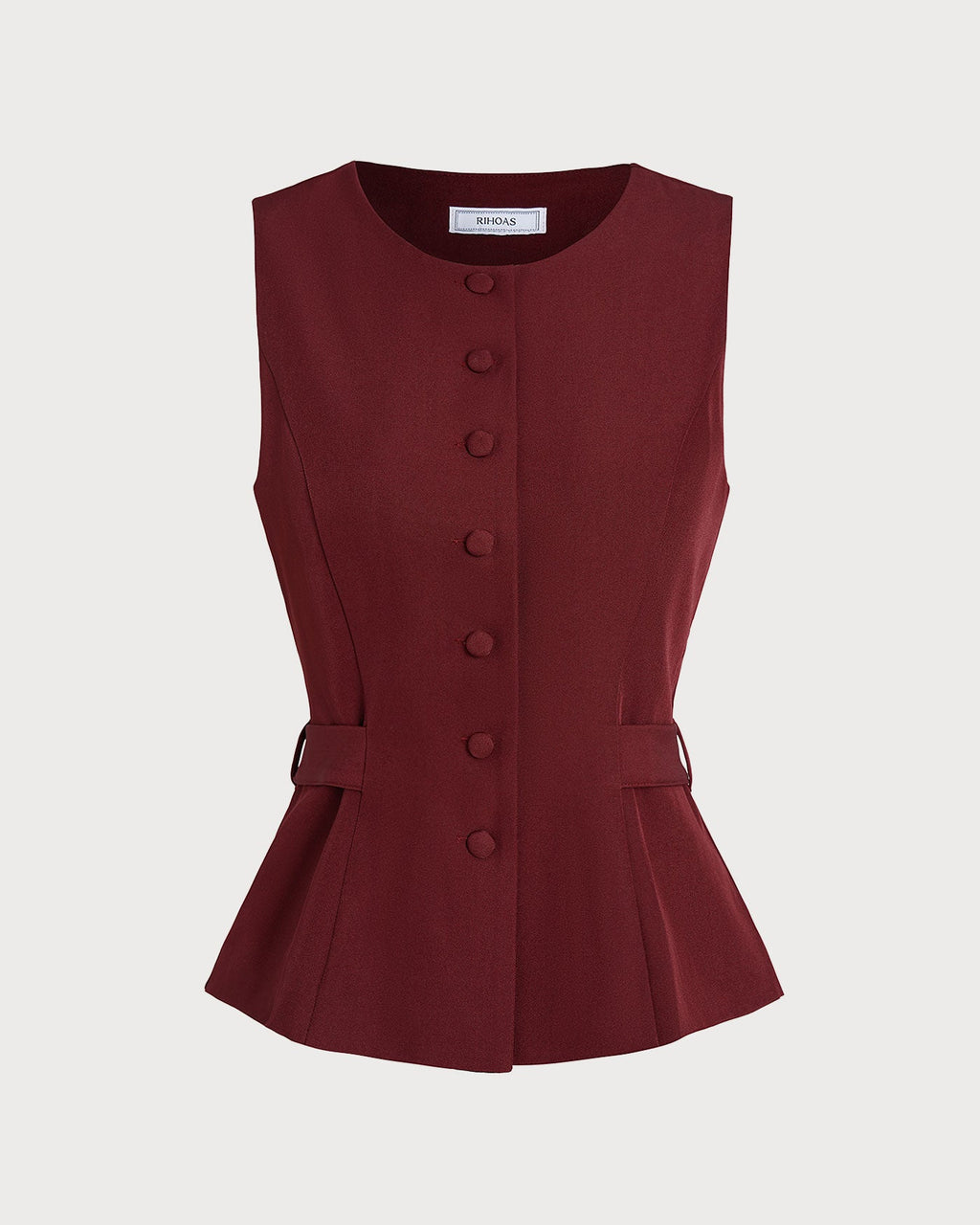 Wine Red Button Belted Vest
