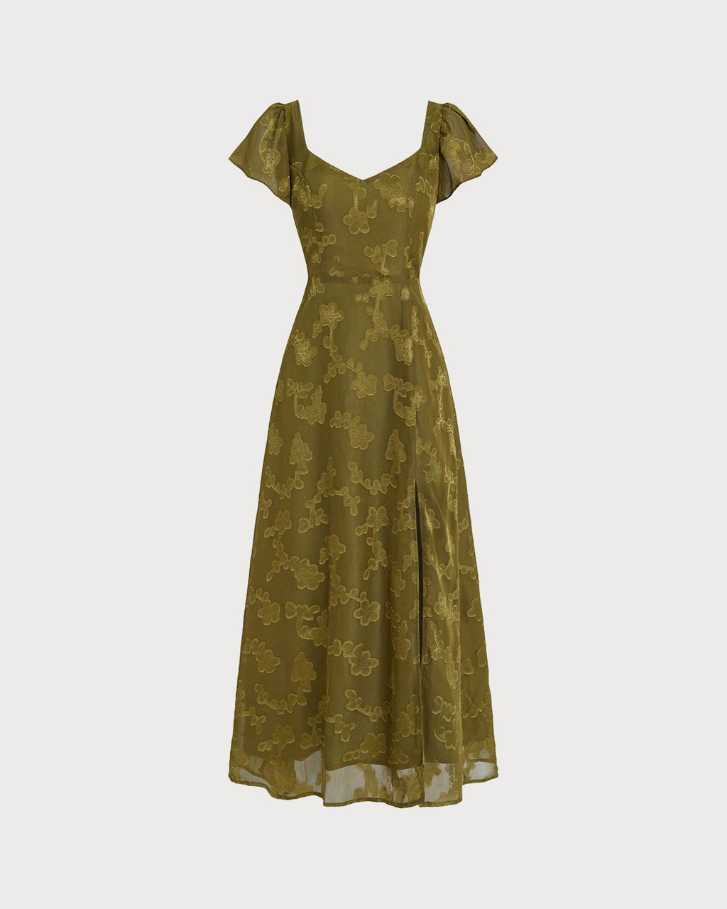 Green Sweetheart Neck Jacquard Maxi Dress