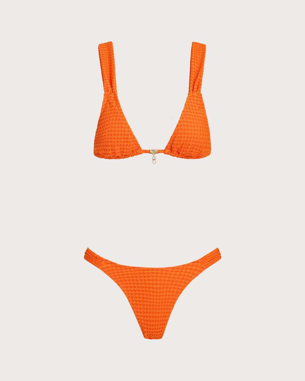 Orange Elastic Waist Textured Bikini Set