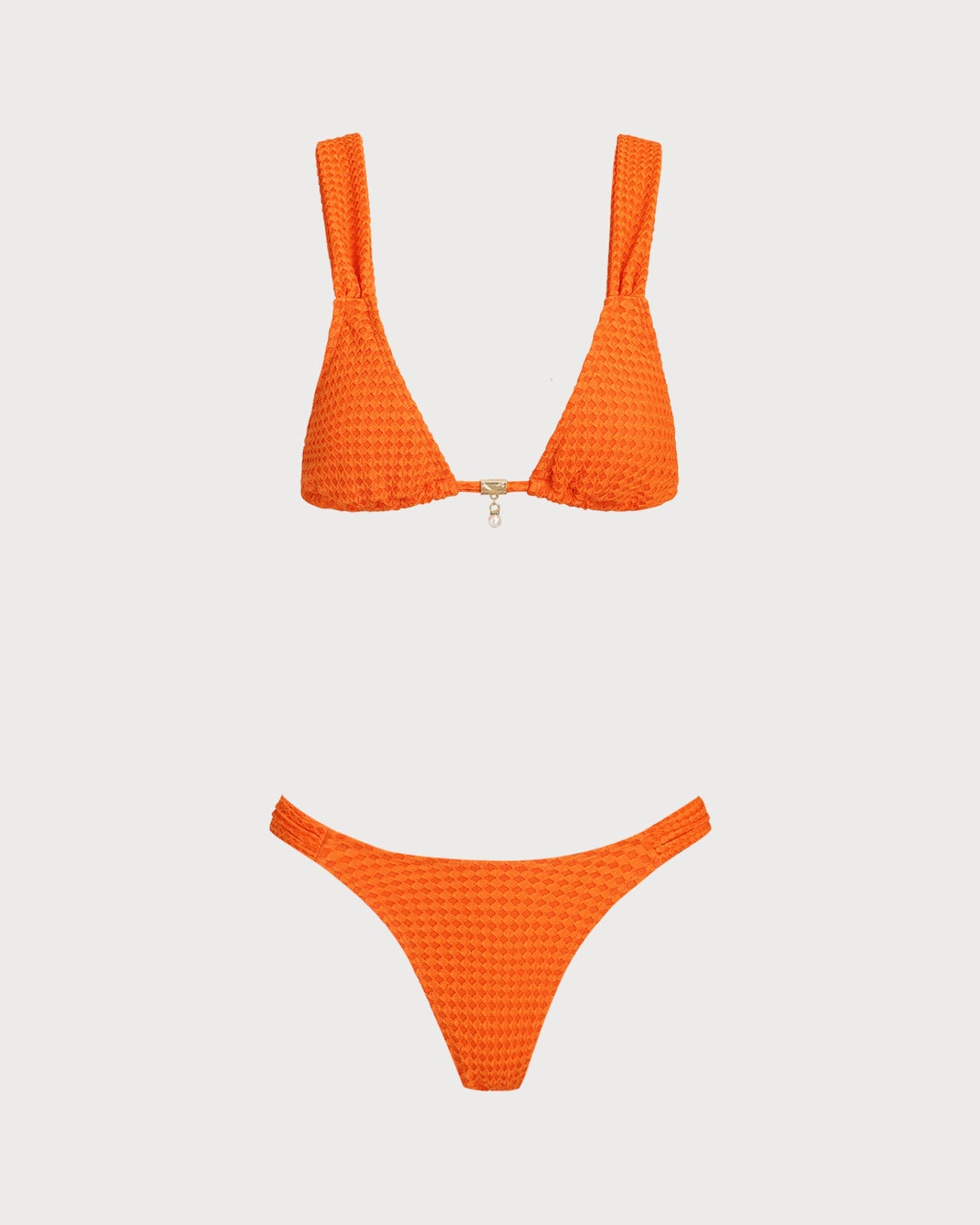 Orange Elastic Waist Textured Bikini Set