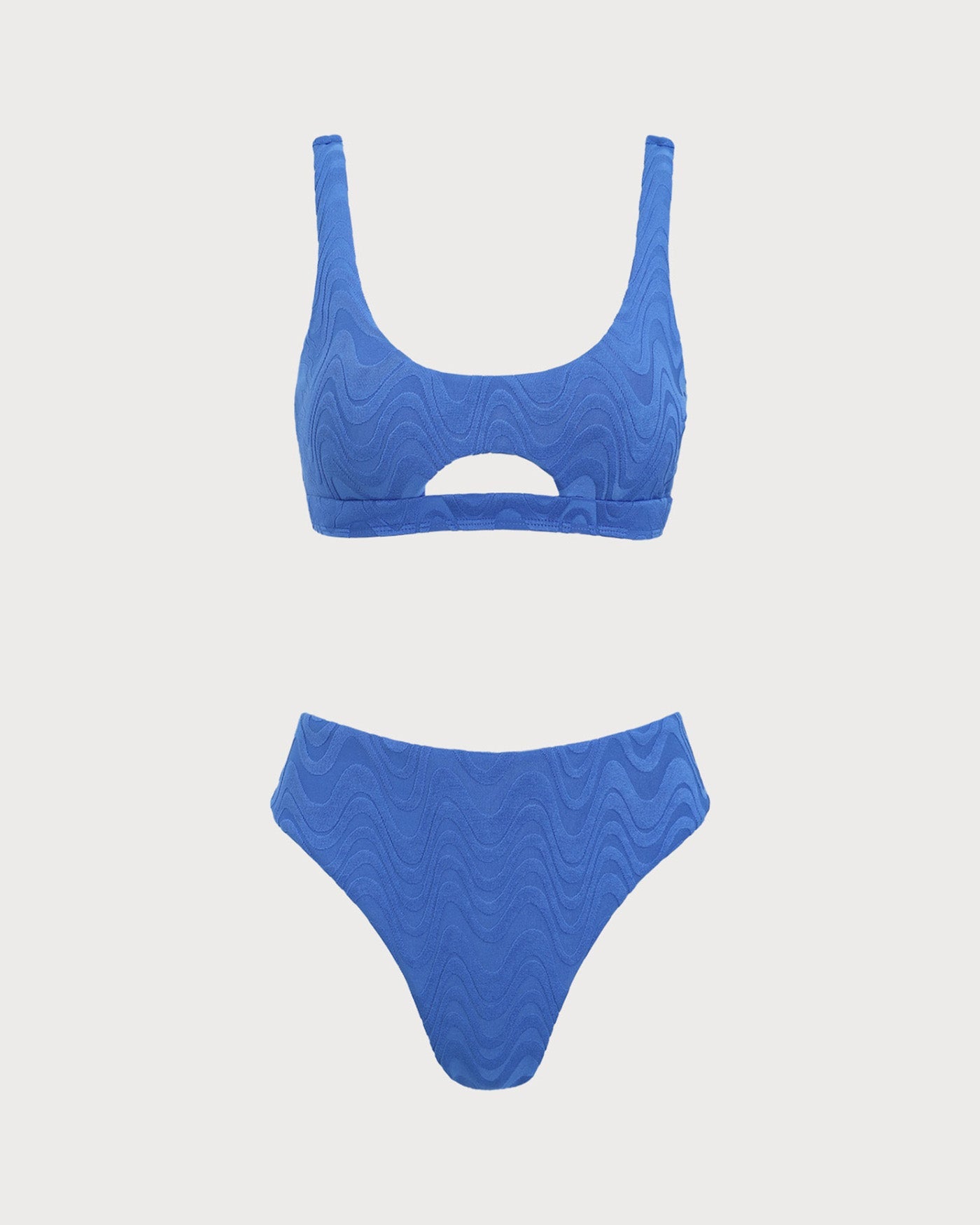 Royal Blue U Neck Textured Bikini Set