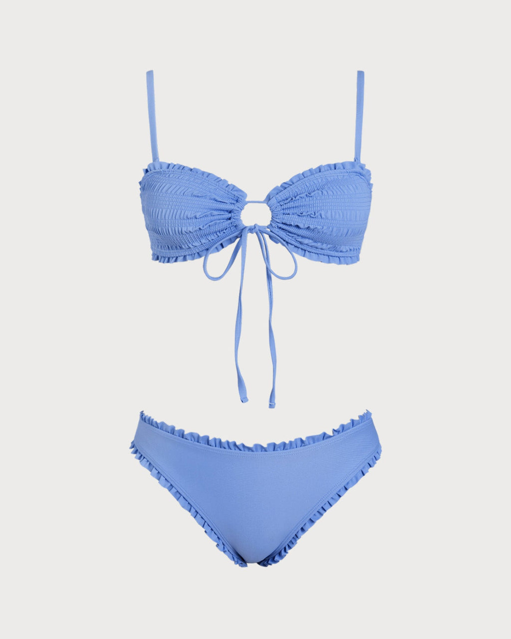 Blue Ruched Ruffle Bikini Set