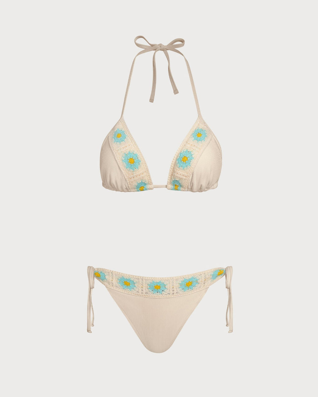 Khaki Halter Contrasting Triangle Bikini Set