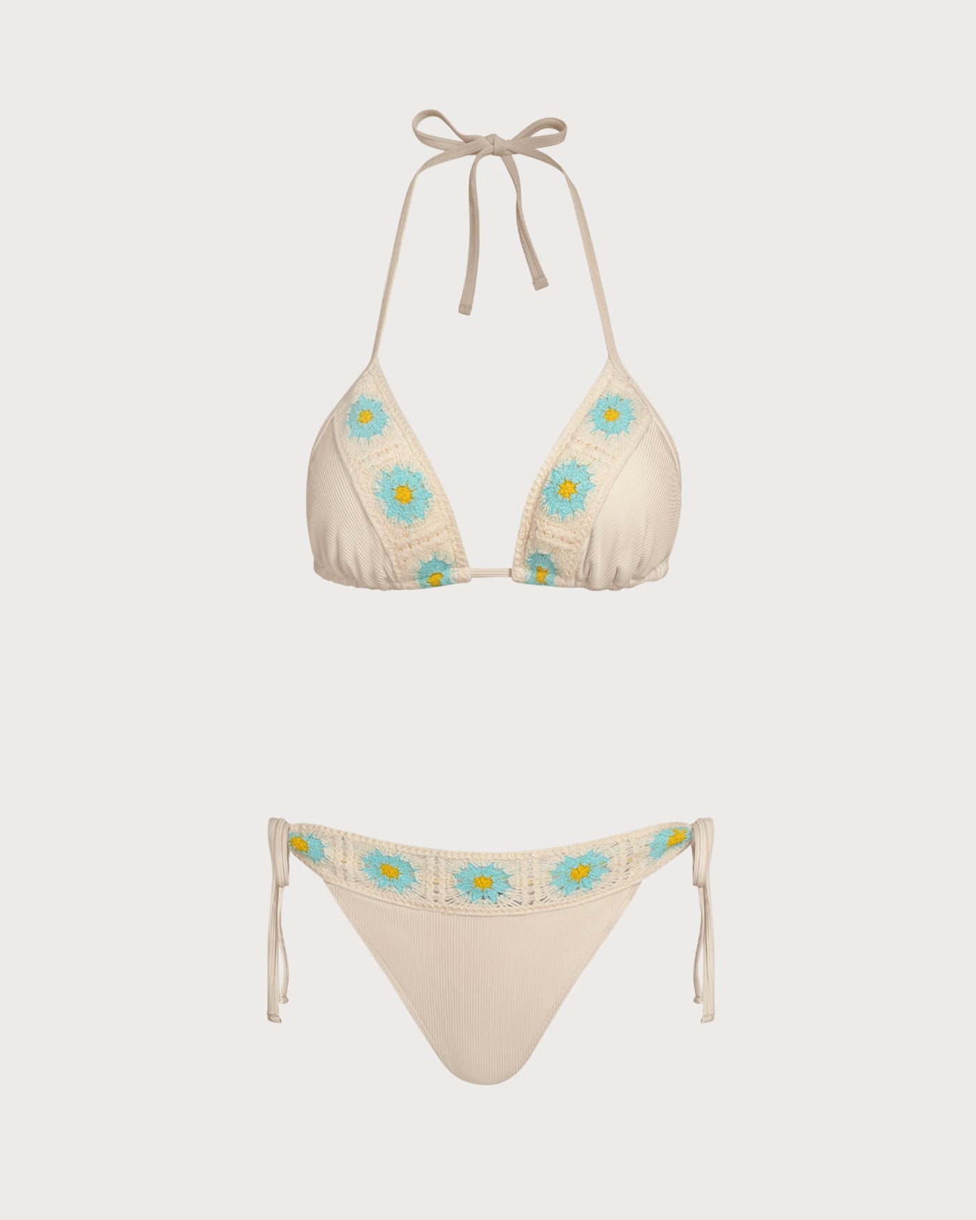 Khaki Halter Contrasting Triangle Bikini Set