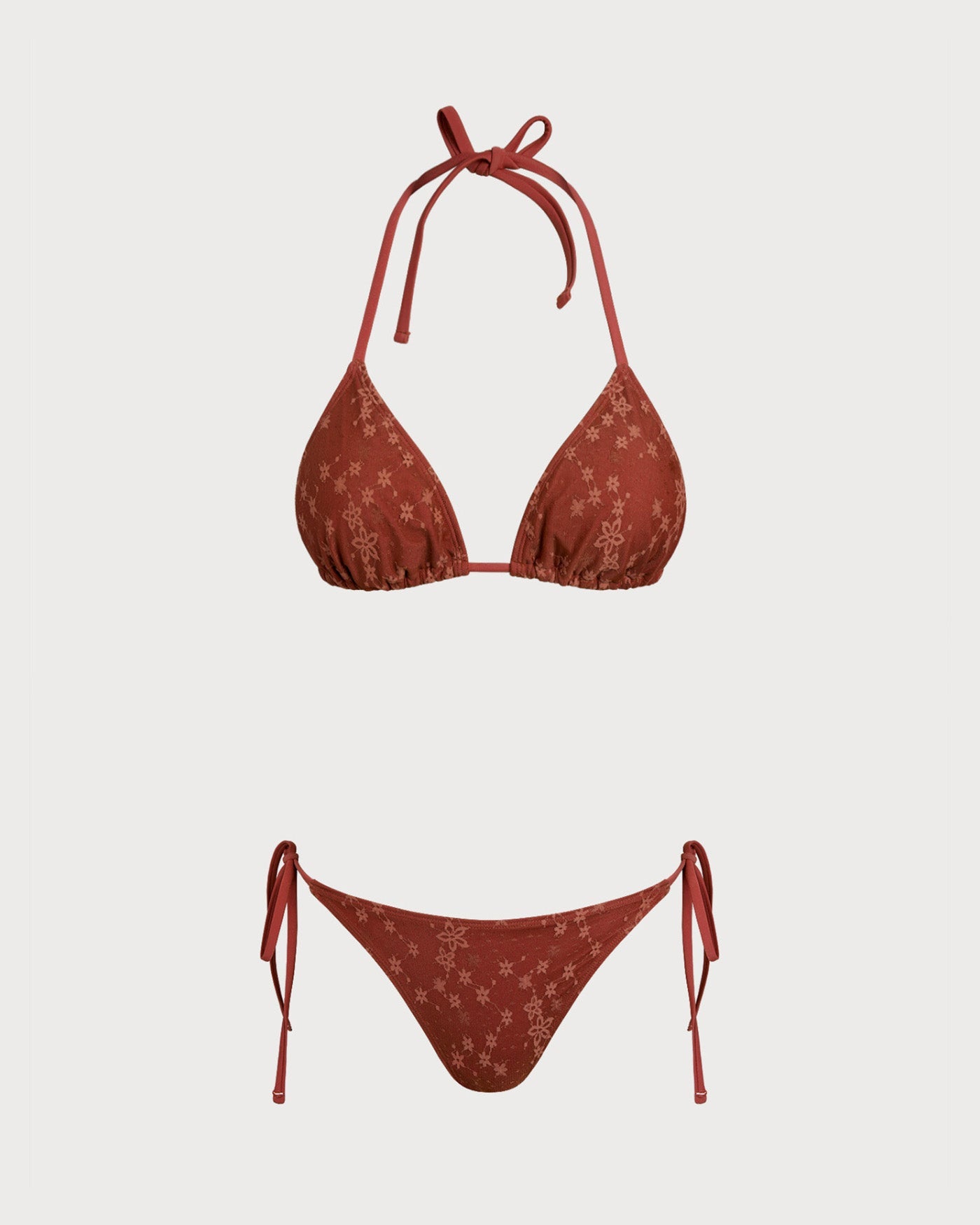 Red Halter Mesh Drawstring Bikini Set