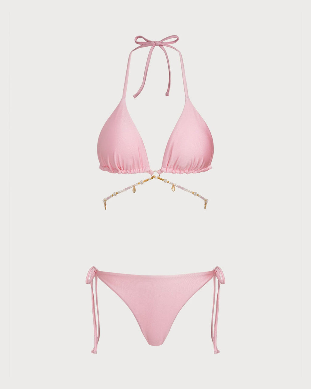 Pink Halter O-Ring Drawstring Bikini Set