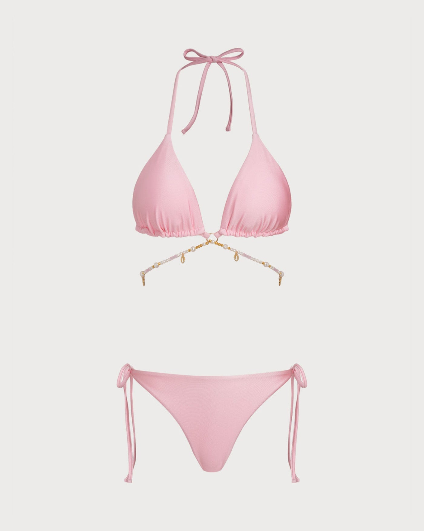 Pink Halter O-Ring Drawstring Bikini Set