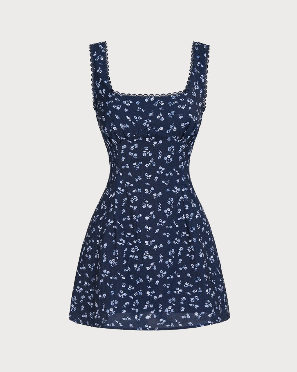 Navy Floral Square Neck Slip Mini Dress