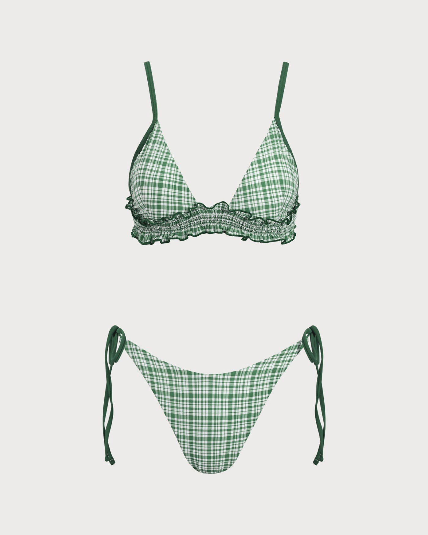 Green Plaid Drawstring Bikini Set