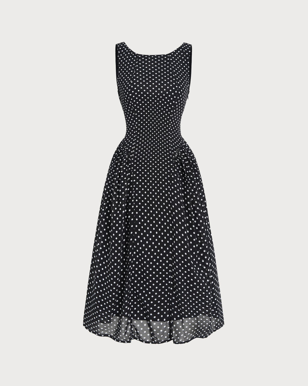 Black Polka Dot Chiffon Midi Dress