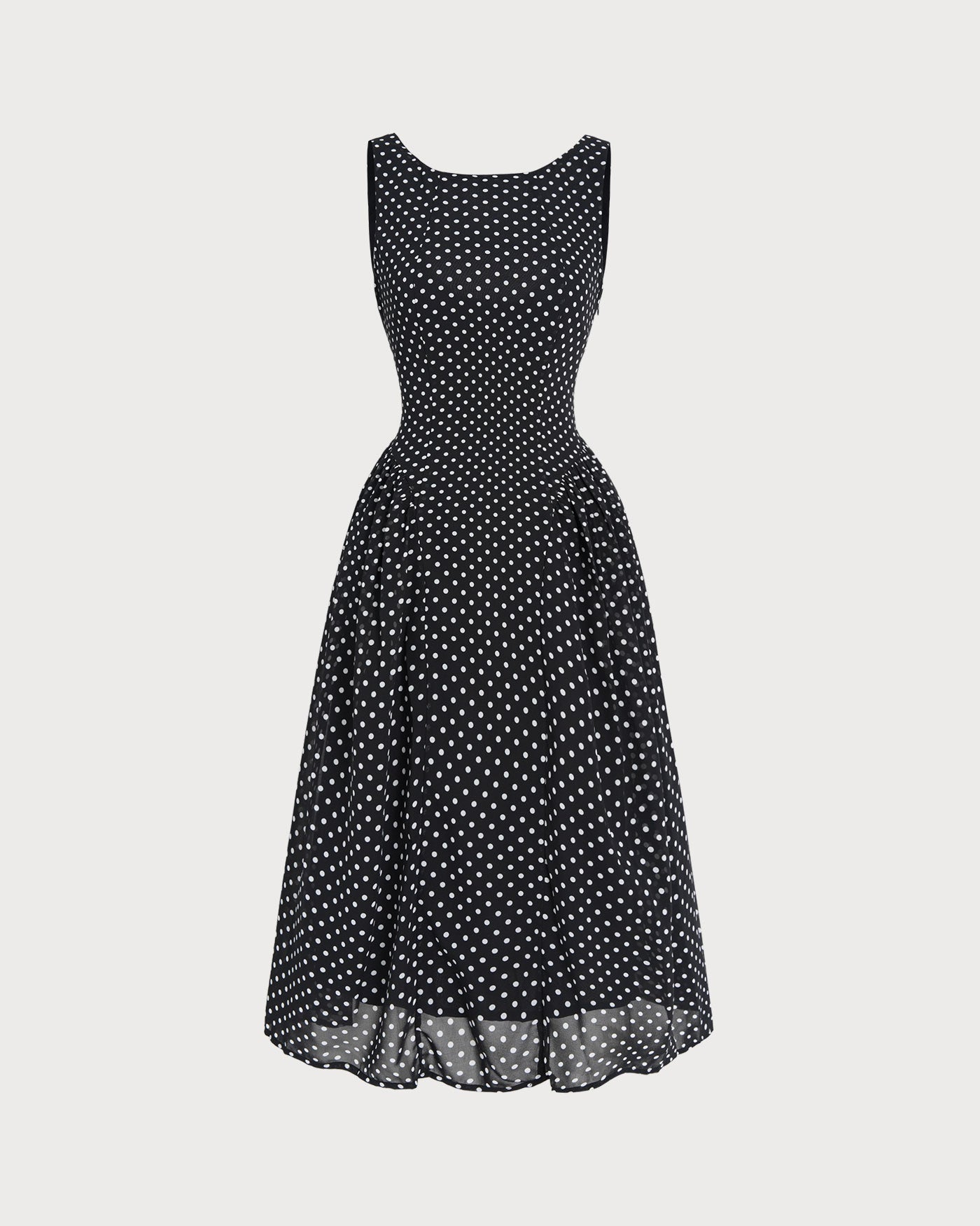 Black Polka Dot Chiffon Midi Dress