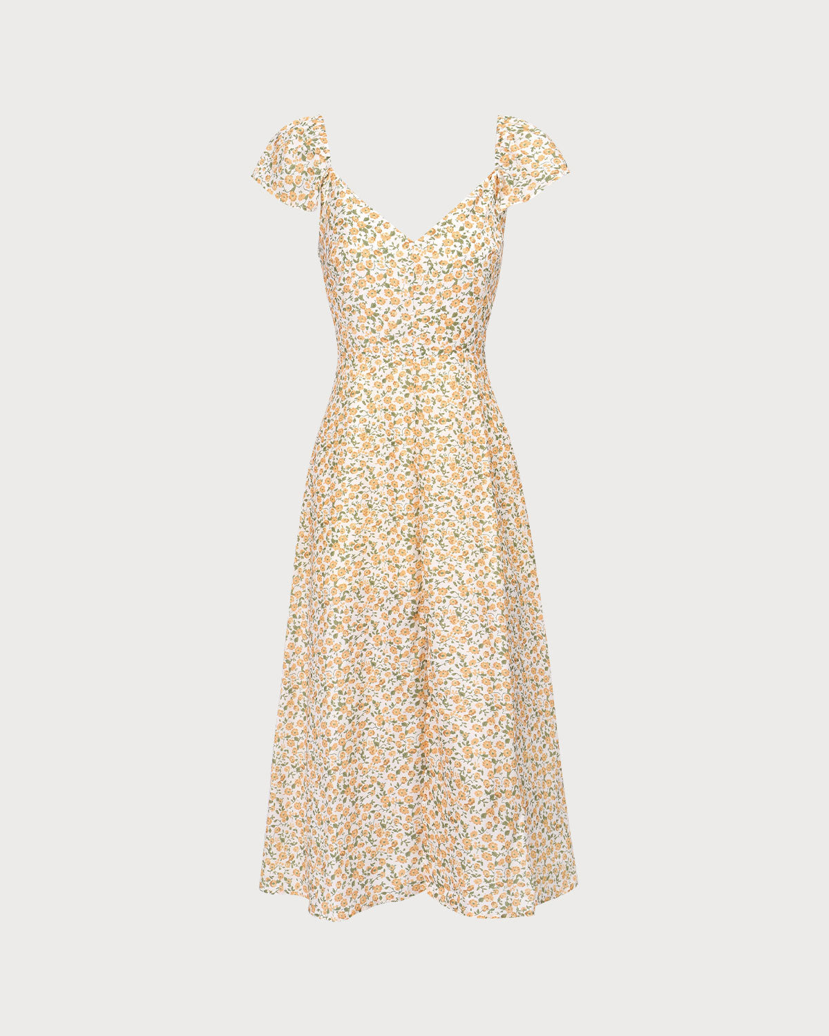 The Yellow V Neck Floral Slit Midi Dress