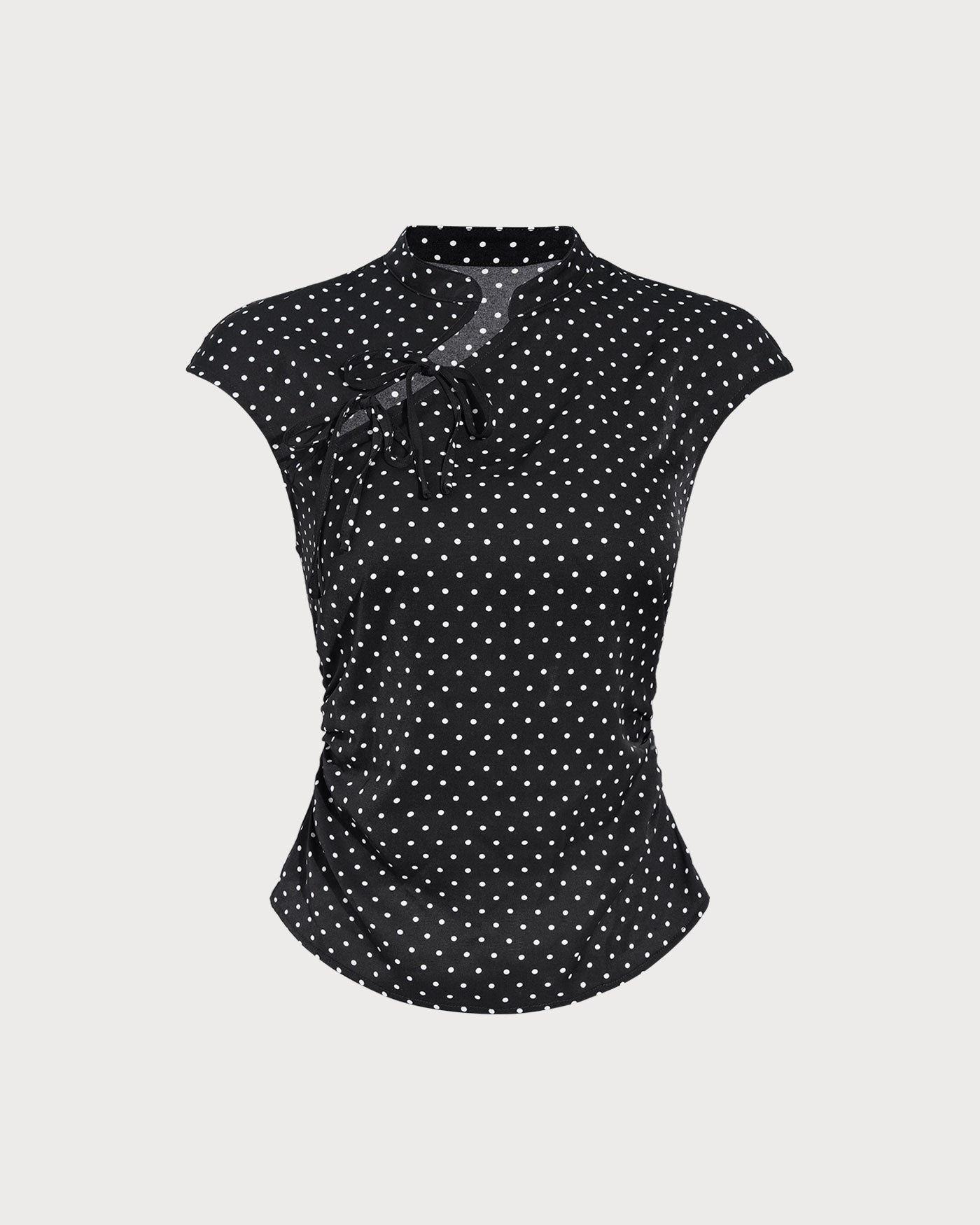 Black Polka Dot Mandarin Collar Tee