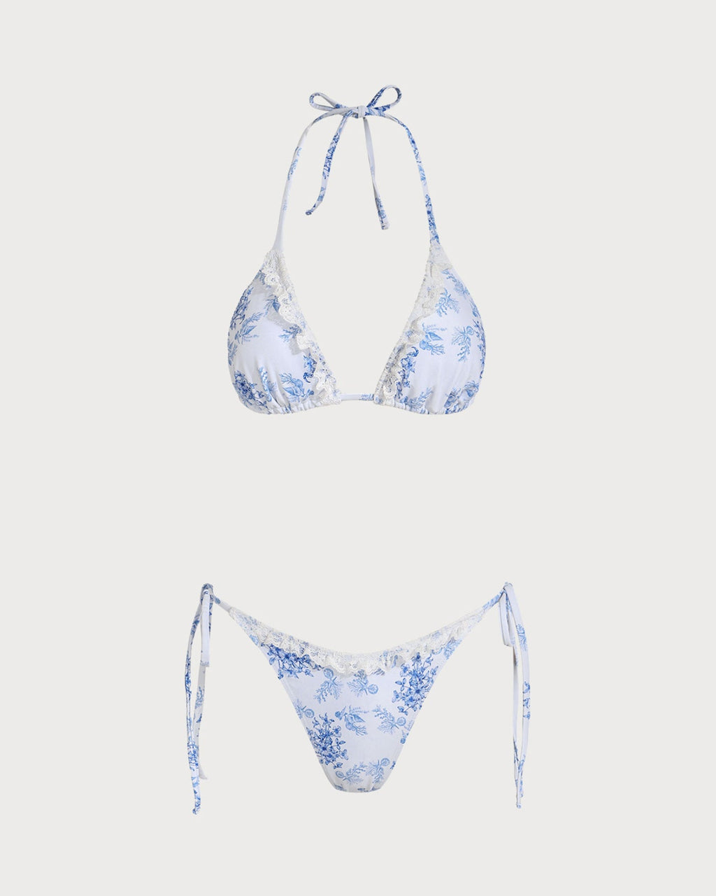 Blue Floral Drawstring Bikini Set