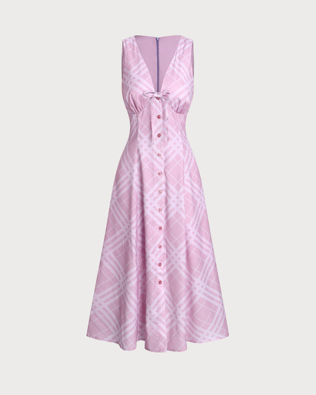 Pink Striped Sleeveless Midi Dress