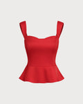 Red Sweetheart Neck Ruffle Tank Top