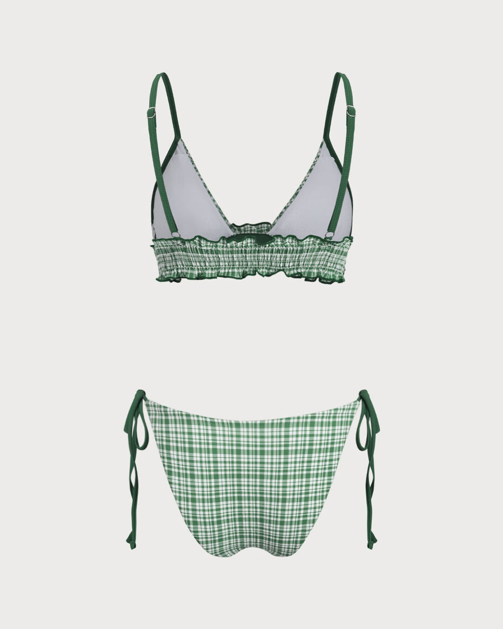 Green Plaid Drawstring Bikini Set