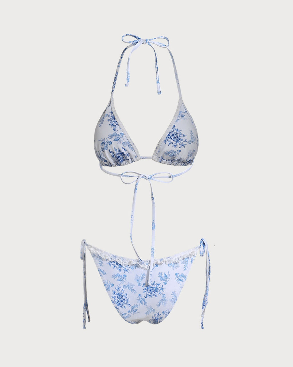Blue Floral Drawstring Bikini Set