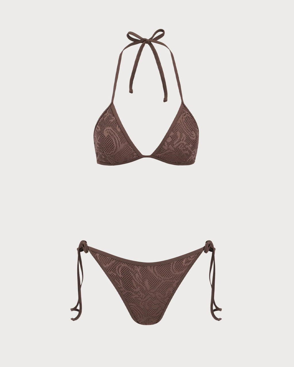 Brown Textured Halter Bikini Suit