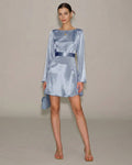 Blue Boat Neck Satin Mini Dress