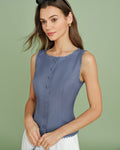 Blue Boat Neck Single Breasted Vest