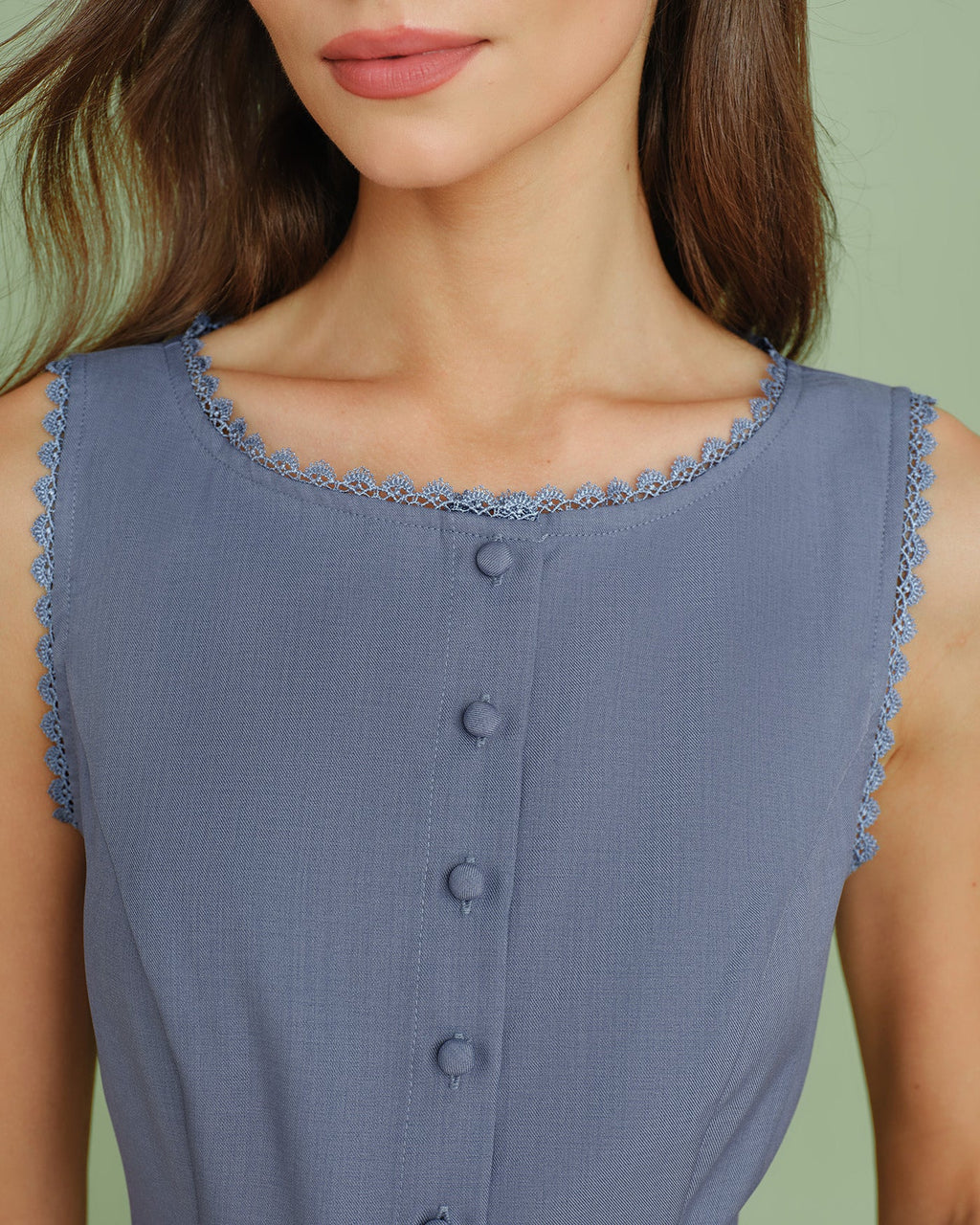 Blue Boat Neck Single Breasted Vest