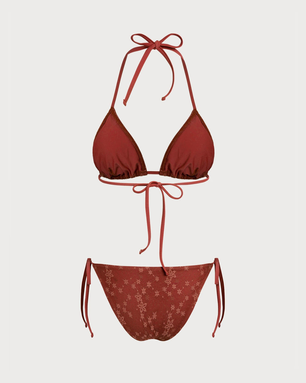 Red Halter Mesh Drawstring Bikini Set