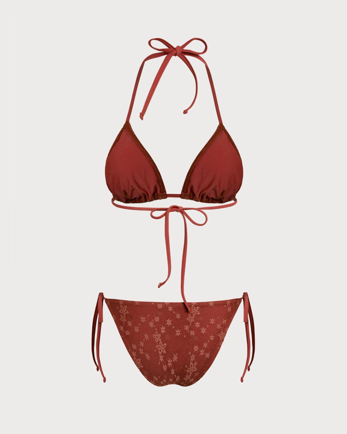 Red Halter Mesh Drawstring Bikini Set