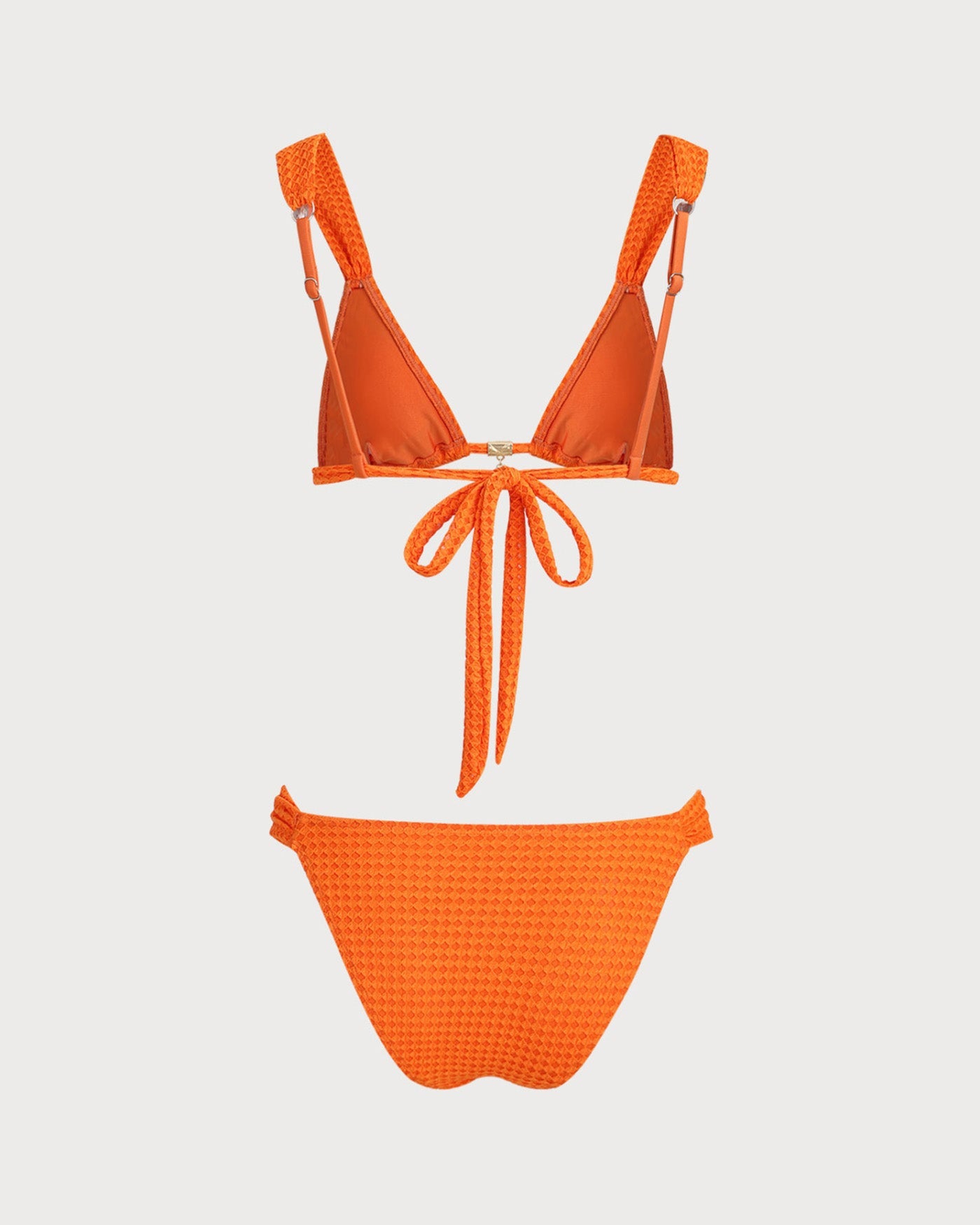 Orange Elastic Waist Textured Bikini Set