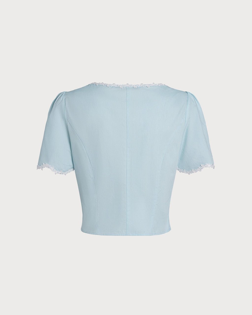 Light Blue Lace Button Square Neck Shirt