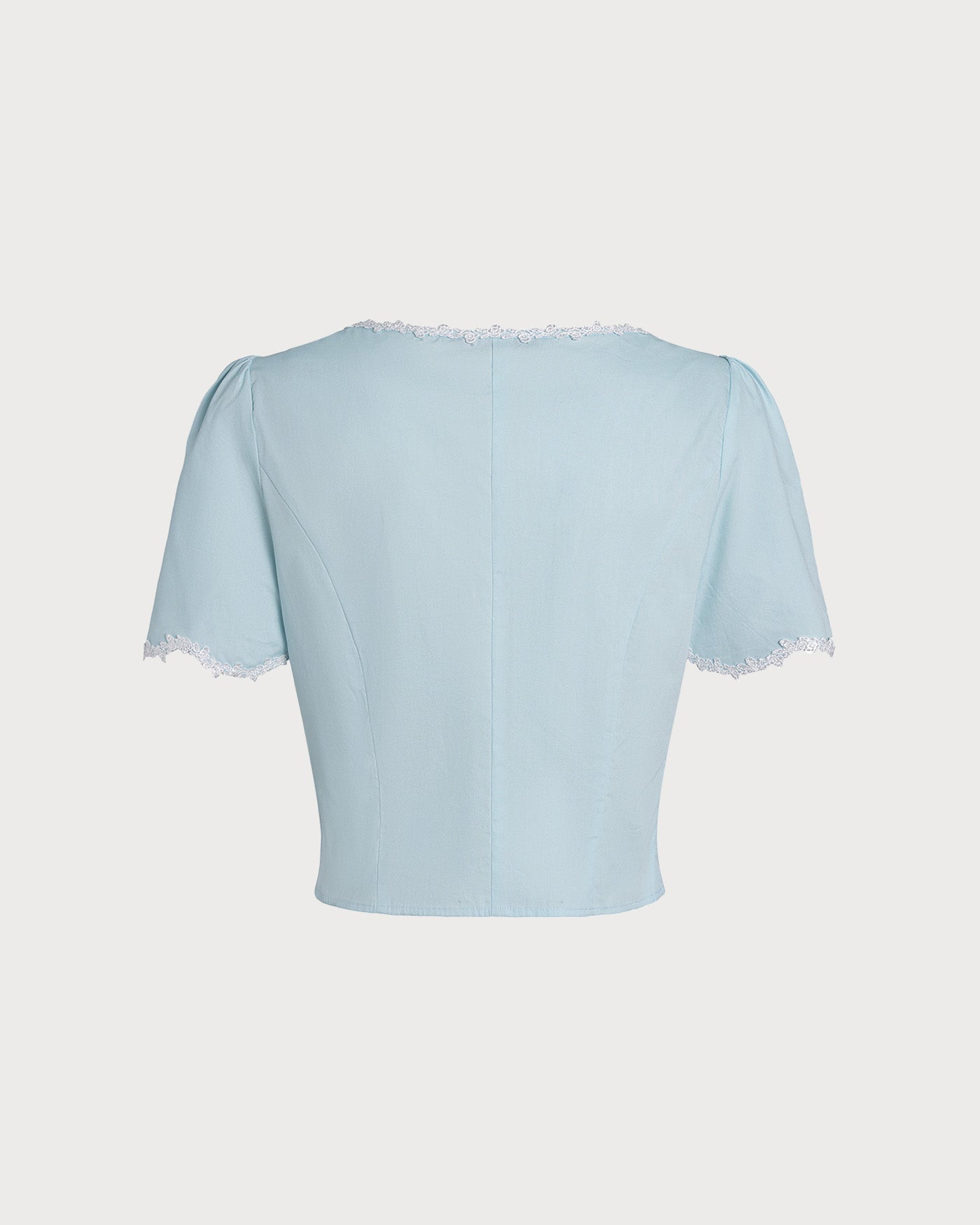 Light Blue Lace Button Square Neck Shirt