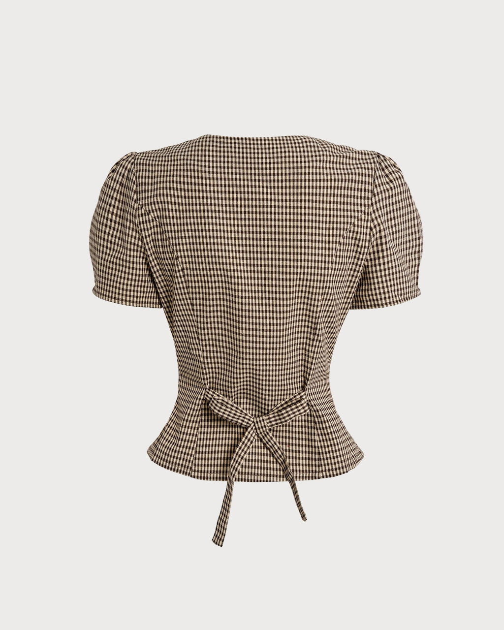 Brown Plaid Puffed Sleeve Blouse