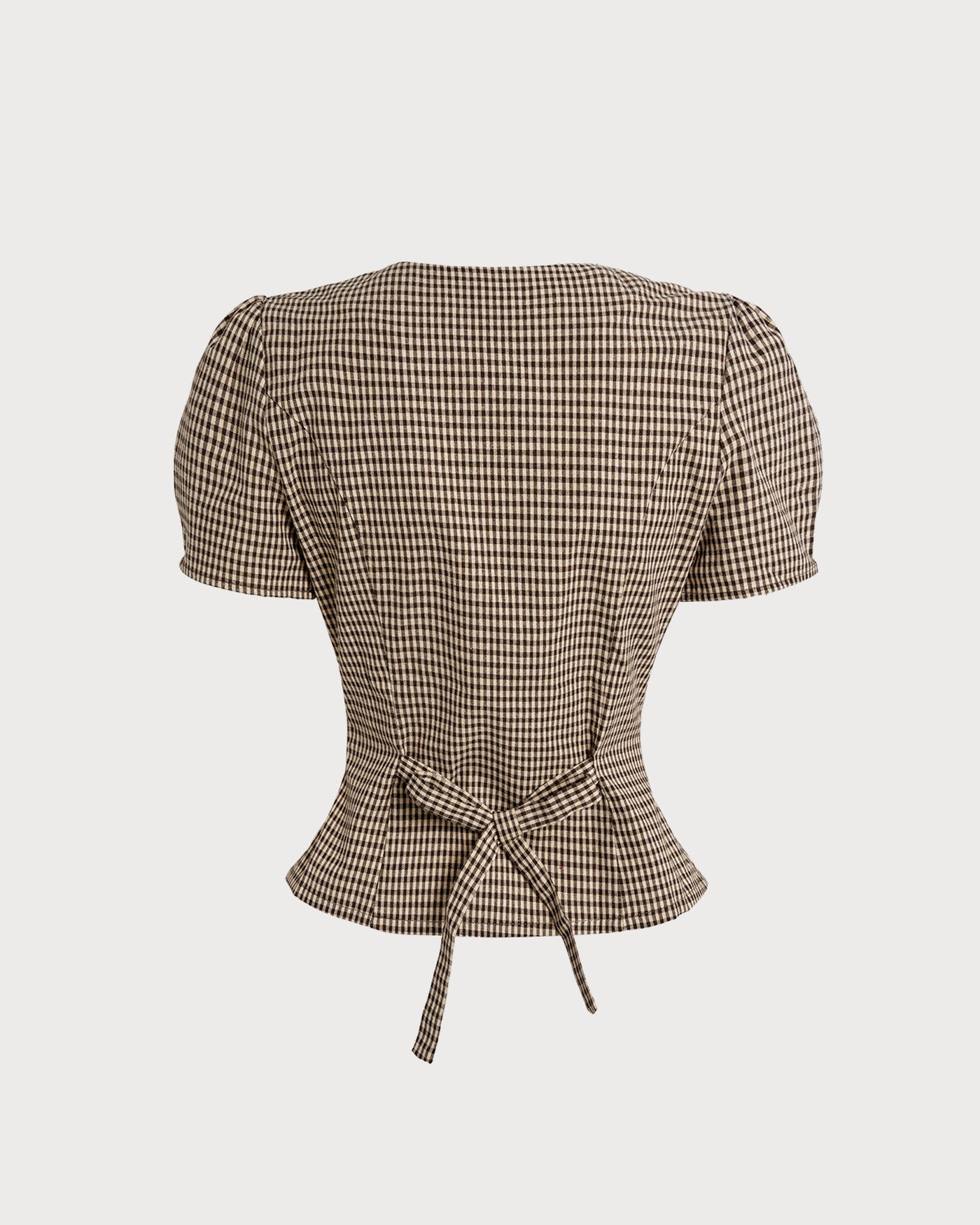 Brown Plaid Puffed Sleeve Blouse