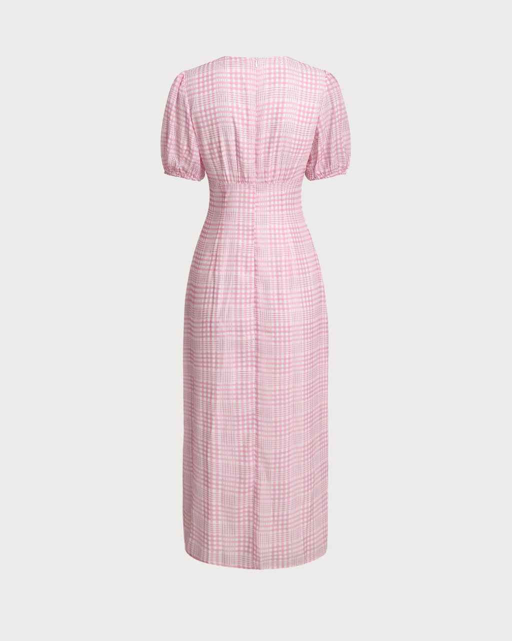 Pink Plaid V-Neck Midi Dress