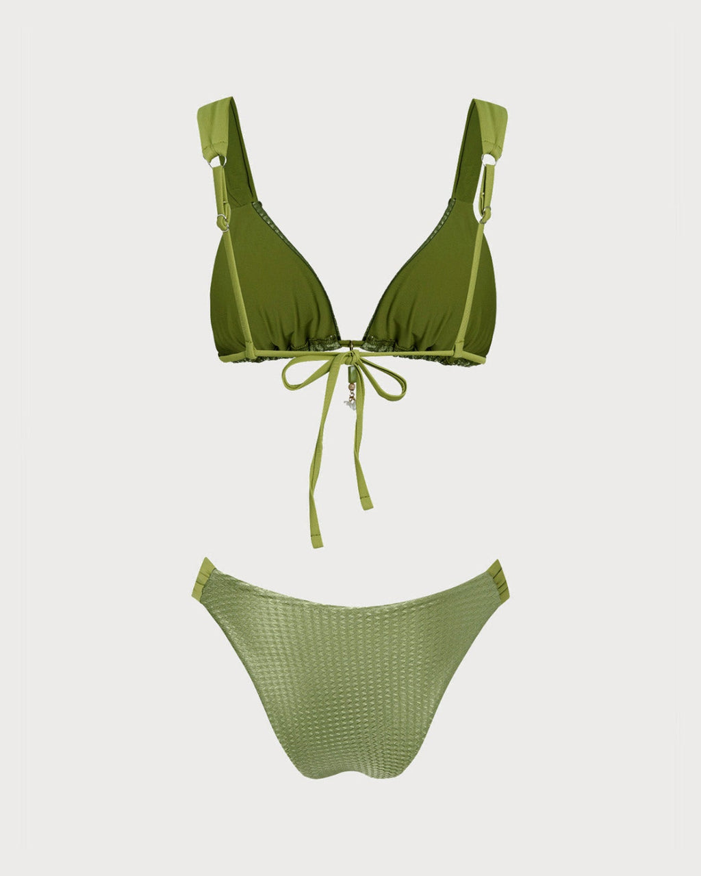 Green V Neck Textured Bikini Set