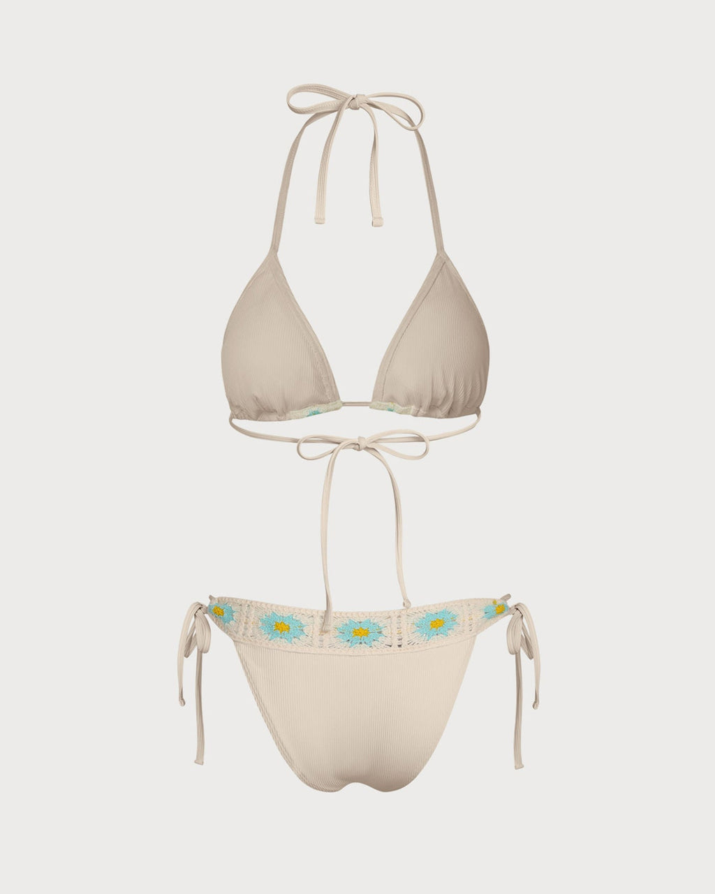 Khaki Halter Contrasting Triangle Bikini Set