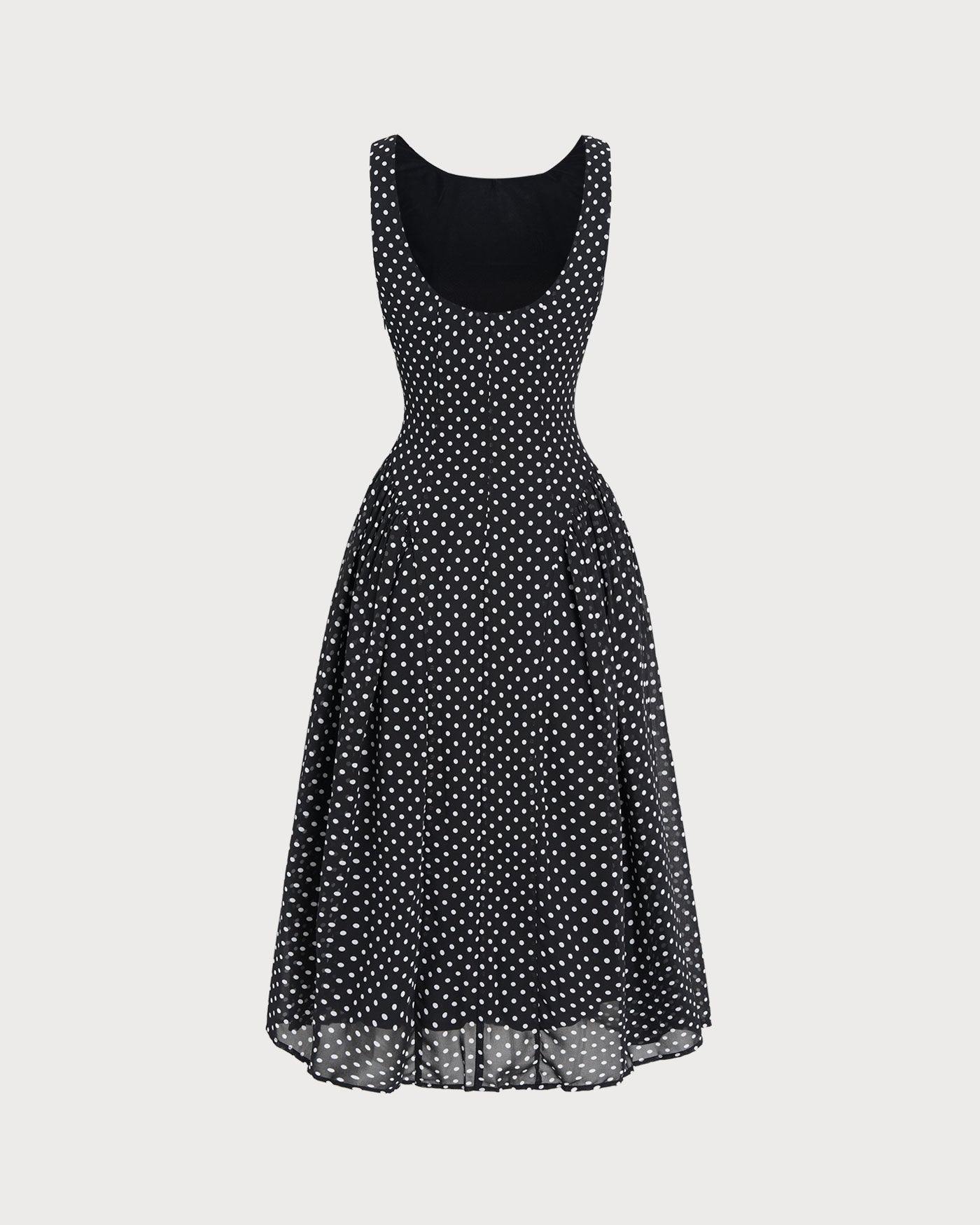 Black Polka Dot Chiffon Midi Dress