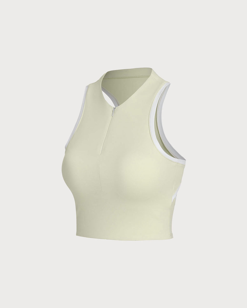 Apricot Round Neck Zipper Yoga Tank Top - Light Support