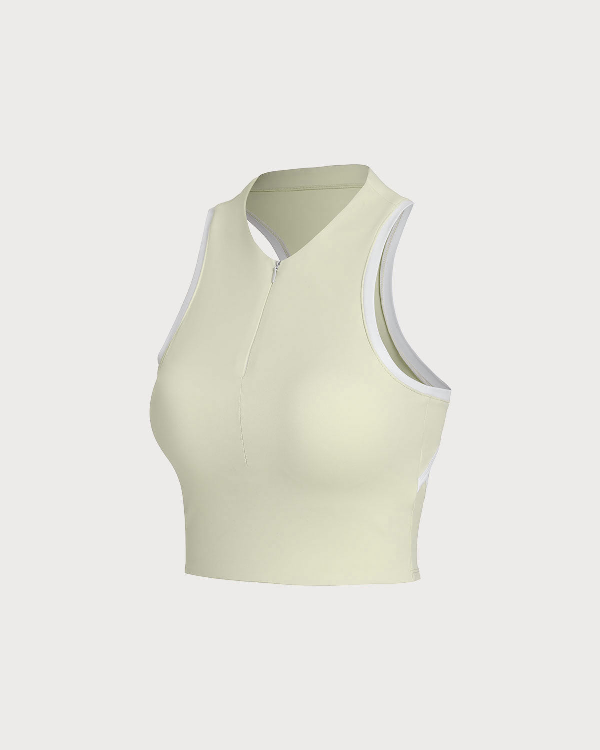 Apricot Round Neck Zipper Yoga Tank Top - Light Support