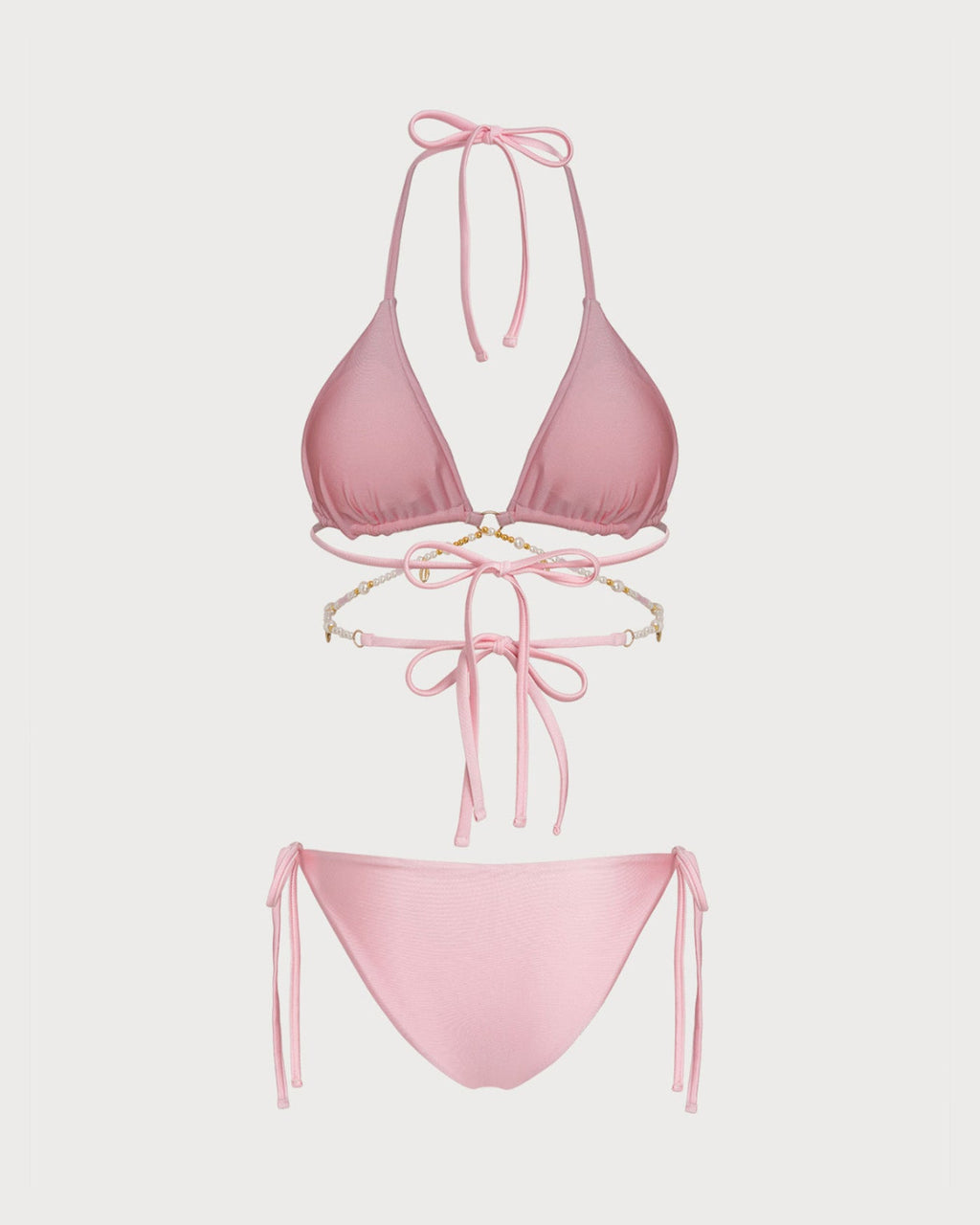 Pink Halter O-Ring Drawstring Bikini Set
