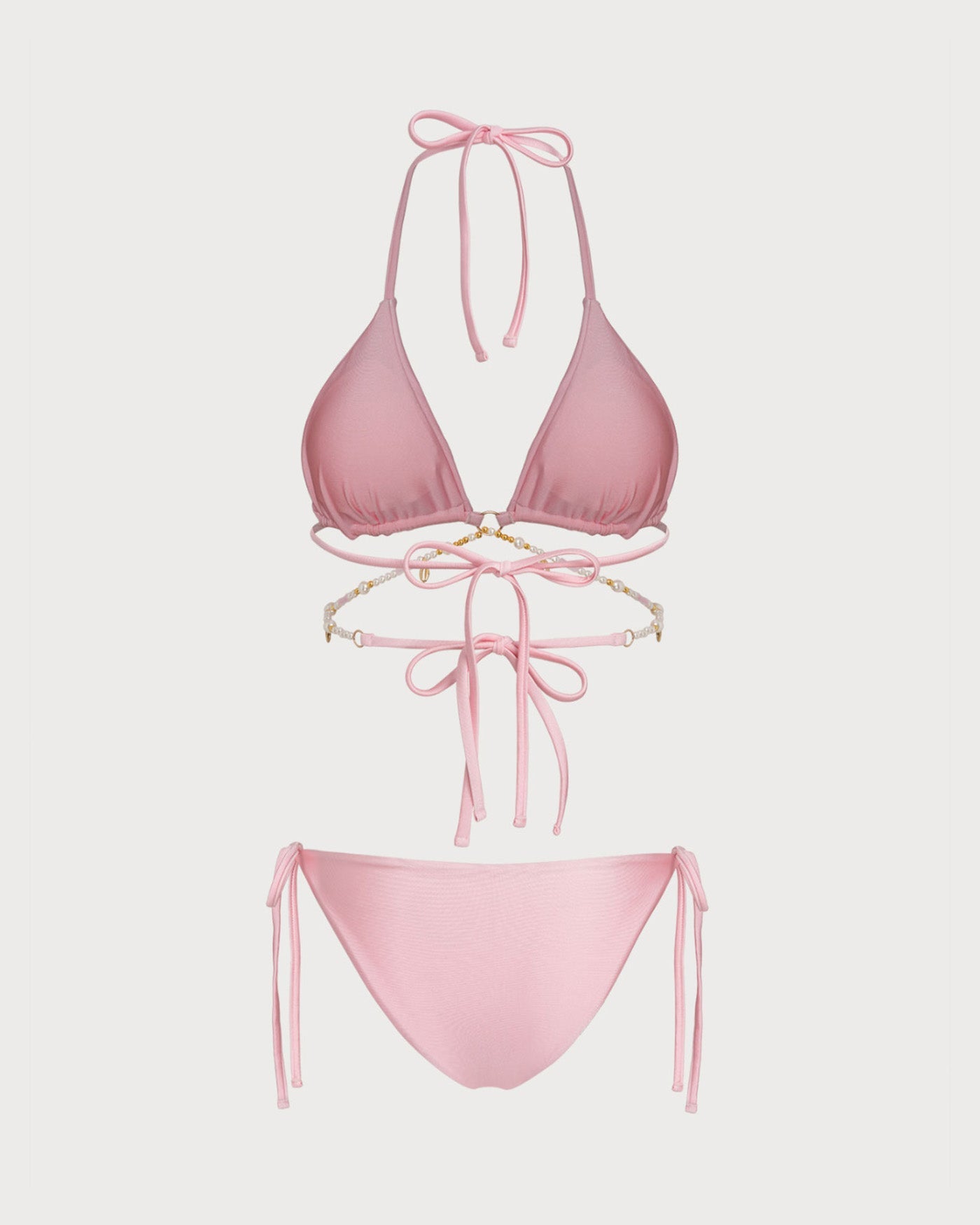 Pink Halter O-Ring Drawstring Bikini Set