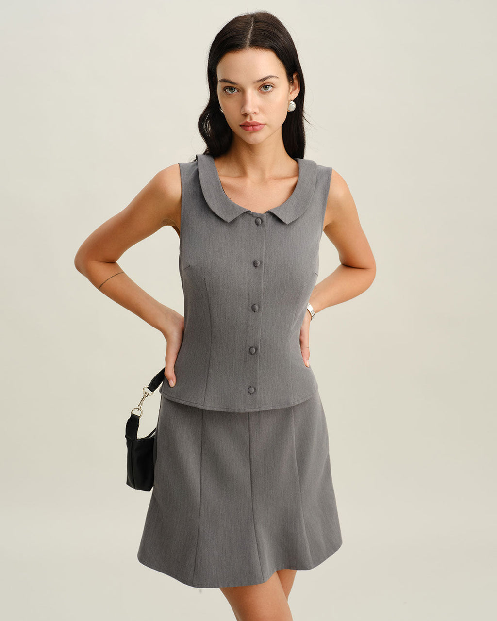 Grey Collared Button Tank Top