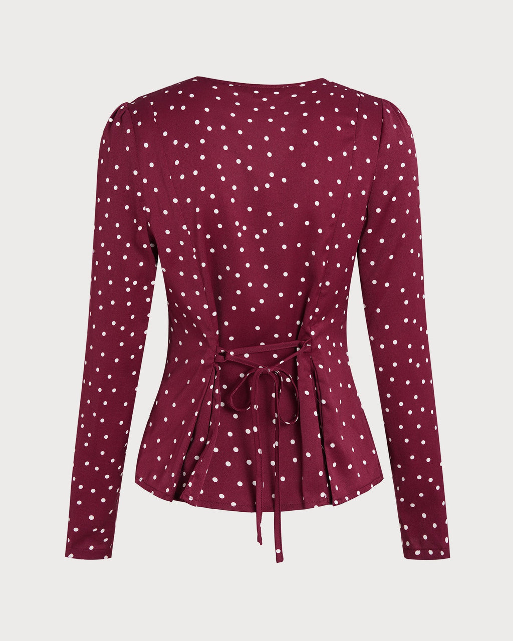 Wine Red Polka Dot V Neck Blouse