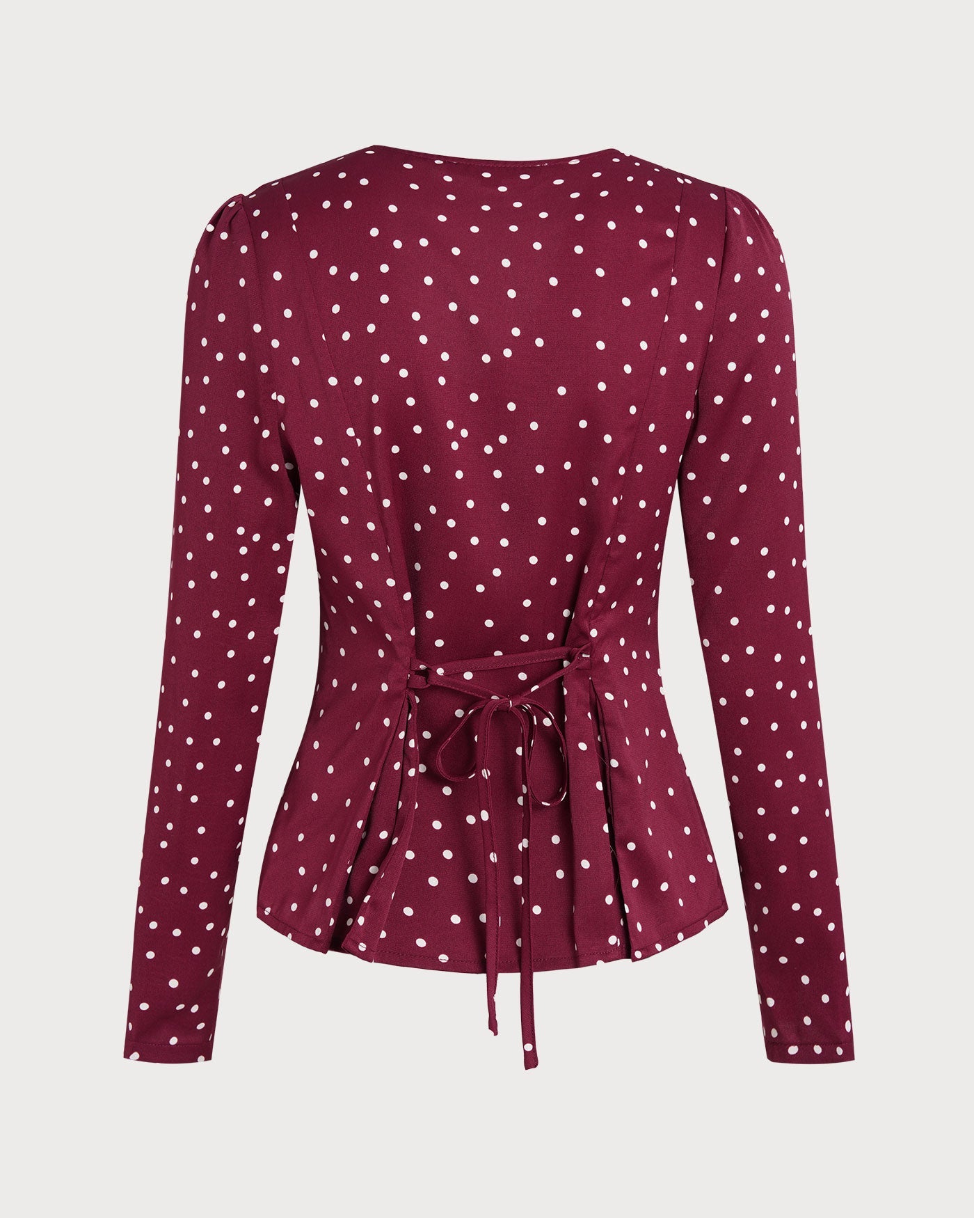 Wine Red Polka Dot V Neck Blouse