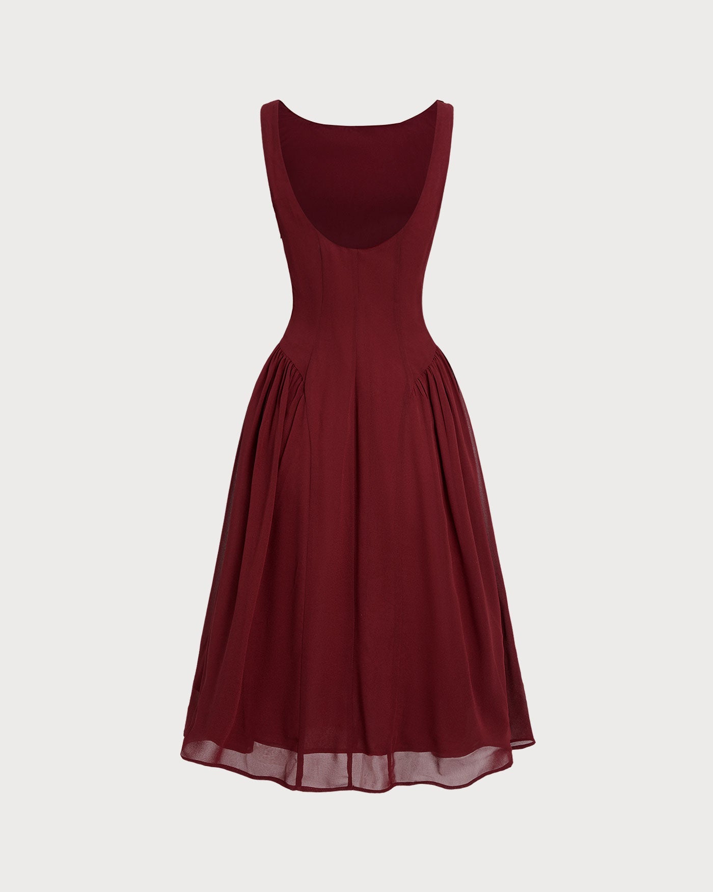 Wine Red Chiffon Sleeveless Midi Dress