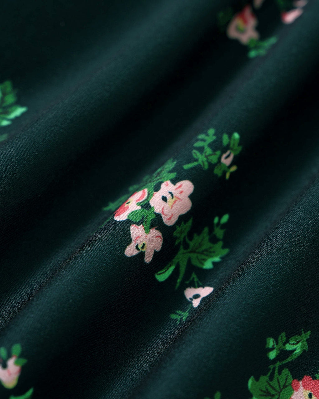 Green Puffed Sleeve Floral Midi Dress