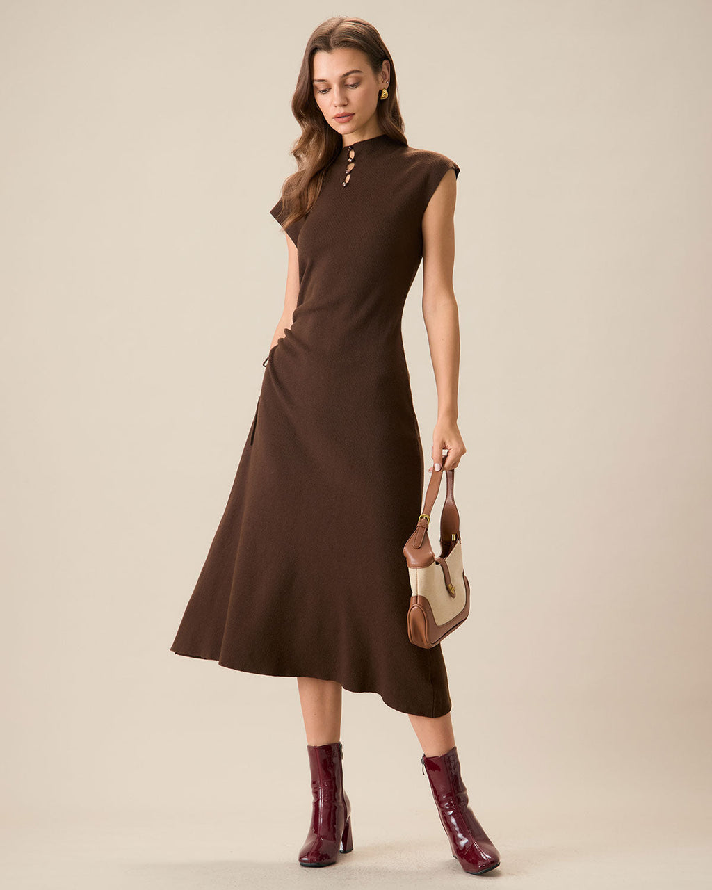 Coffee Bodycon Reversible Sweater Dress