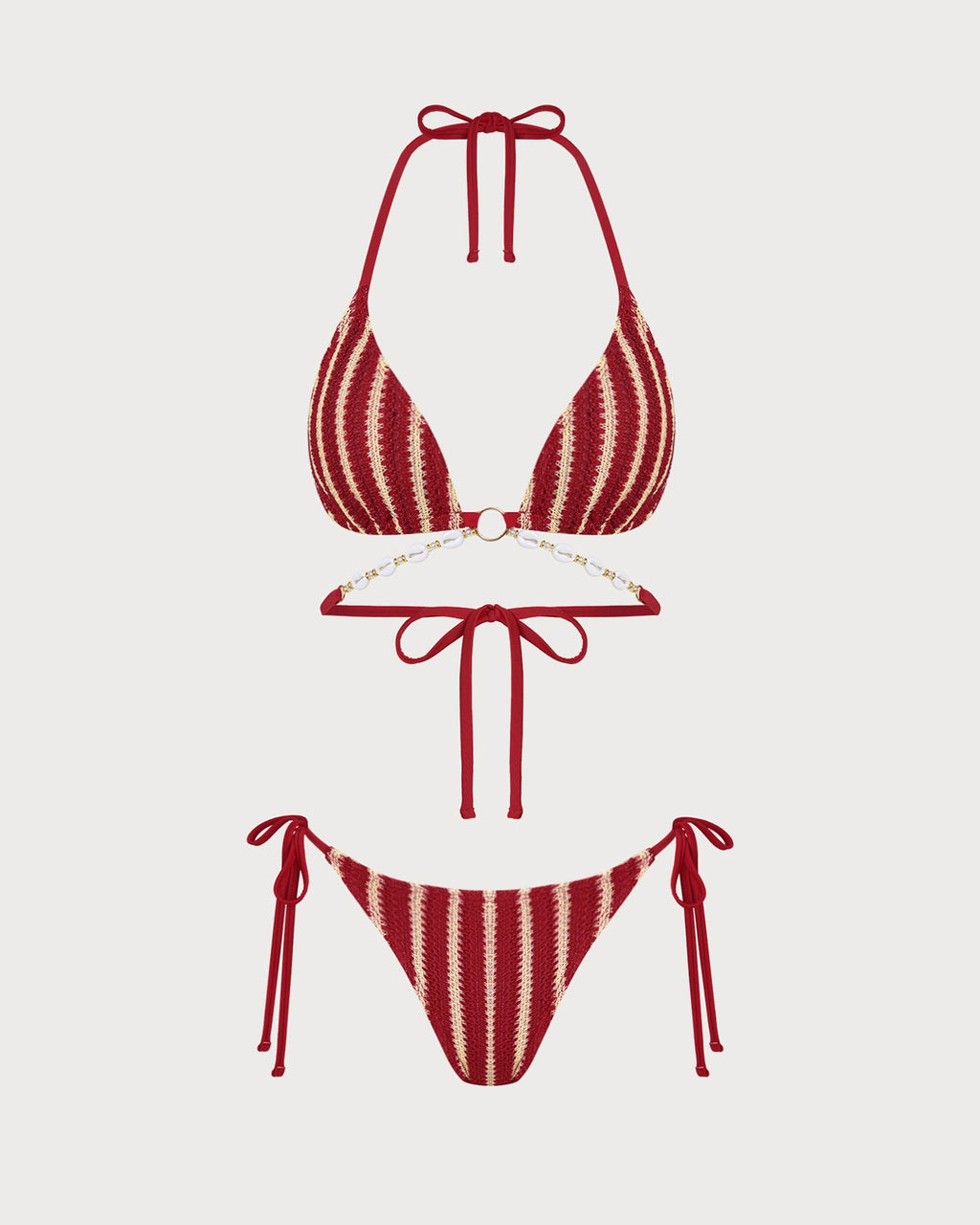 Red O-Ring Contrasting Bikini Set