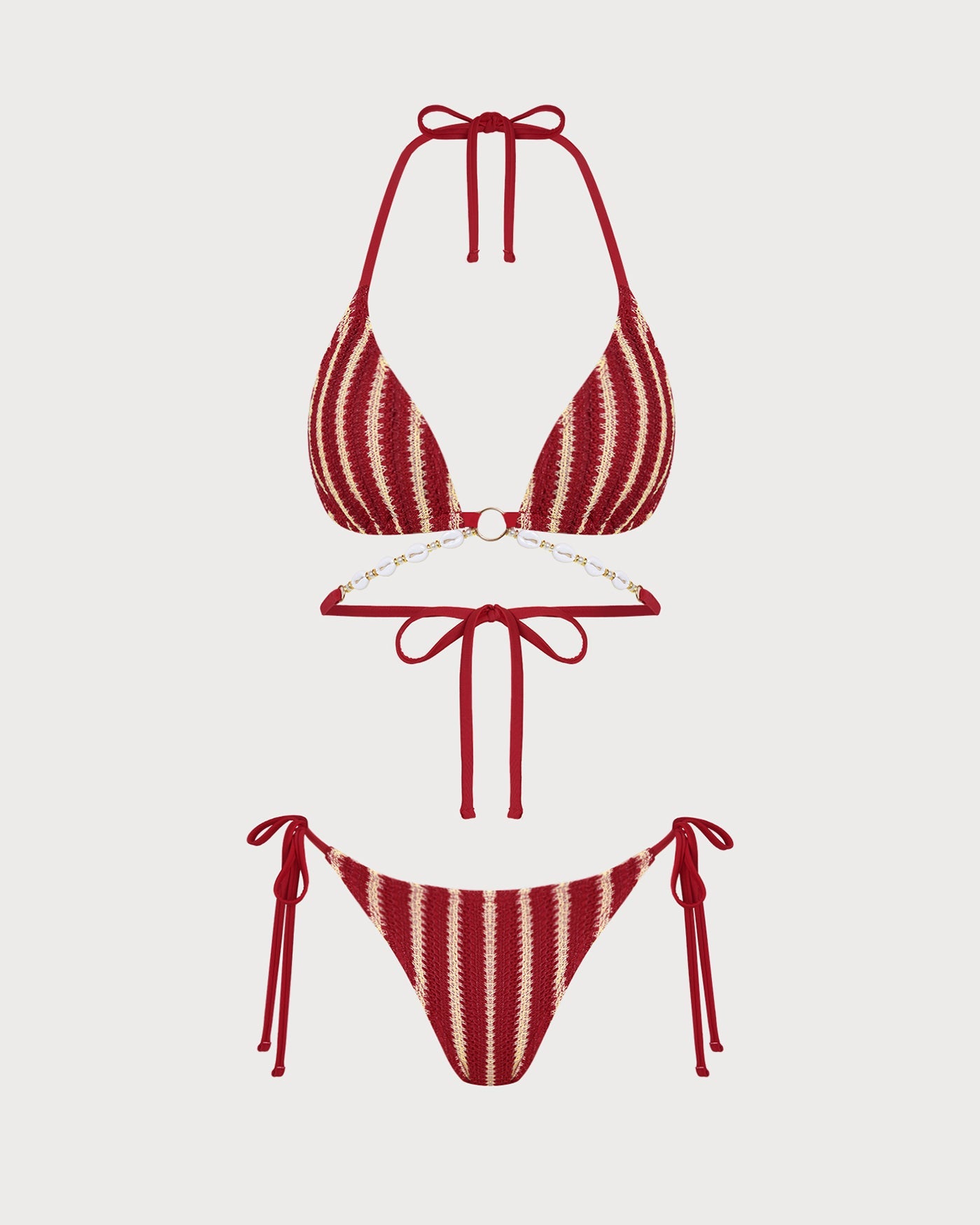 Red O-Ring Contrasting Bikini Set